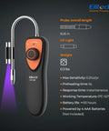 Elitech CLD-100 refrigerant leak detector for automotive HVAC; handheld unit with orange front panel and coiled metal probe