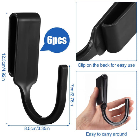 Heavy Duty Tool Belt Clips Six Pack For Securely Holding Your Hammer Drill Power Tools And Electrical Rig Upgrades Instantly Jobsite Ready And Rock Solid Durable For Daily Trade Tasks, black plastic clips measuring 12.5 x 8.5 x 7 cm.