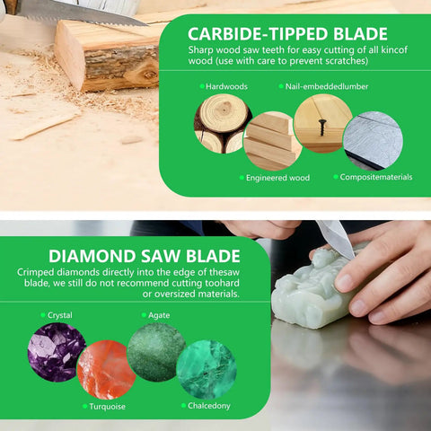 Carbide-tipped and diamond saw blades for 5-In-1 Lapidary Saw Kit For Cutting, Grinding, Carving, Drilling And Polishing Rocks