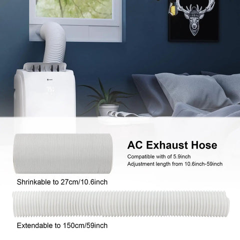 Adjustable Window Vent Kit for Portable Air Conditioners, 5.9 Inch Exhaust Hose, installed in horizontal sliding window