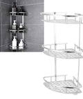 Three Tier Corner Shower Shelf Wall Mount Organizer With Drainage Design Aluminum Rack For Shower Toilet And Kitchen Hollow Carved Base Drains Fast Includes Hardware Kit, silver corner view