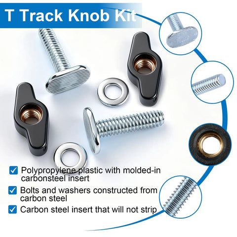 Wing Type T Slot Bolt Kit 10Pcs For Table Saw Fence And Clamp Workbench Jig Hold Down Fasteners T Track Hardware Set For Woodworking