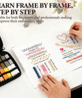Person using Embroidery Stitch Book Kit With 106 Patterns, Complete Toolkit And Step By Step Tutorial For Beginners And Embroidery Enthusiasts.