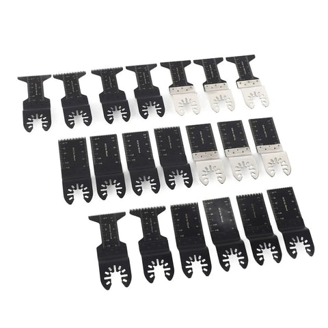 20 Piece Oscillating Saw Blades Set With Length Marks And Precision Teeth For Wood Metal And Plastics Cutting, arranged on white backdrop