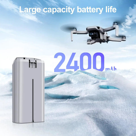 2 Pack Mini 2 Series Intelligent Flight Batteries 2400mAh Upgrade For DJI Mini 4K, visual of battery with drone in flight