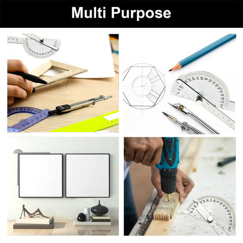 Multi Purpose Heavy Duty Stainless Steel Angle Protractor With Two Smooth Sliding Arms For No Sweat Adjustments Built For Serious Woodworking And Machinist Layout Work Featuring Dual Metric And Imperial Scale With Laser Etched Markings For Top Shelf Accuracy On Any.