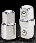 Front view of ouquckl 3/8-inch sleeve adapter, chrome-plated carbon steel, double-ended male square drive
