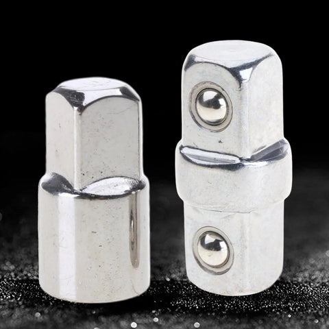 Front view of ouquckl 3/8-inch sleeve adapter, chrome-plated carbon steel, double-ended male square drive