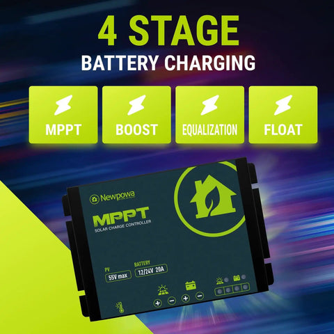4 stage battery charging display with MPPT controller, 20A MPPT Solar Charge Controller For 12V 24V Systems Off Grid Battery Management
