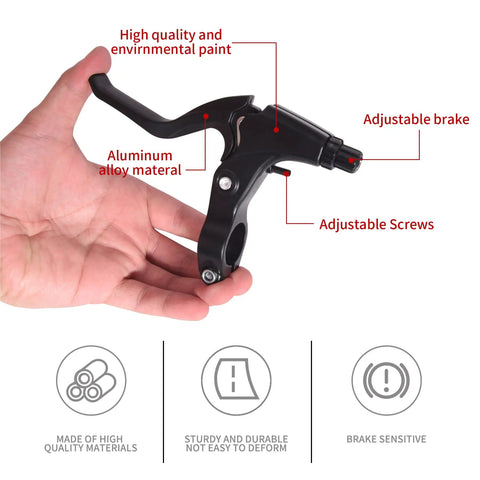 V Type Bike Brakes Set for MTB Aluminum Lever in Hand with Adjustable Screws, Highlighting Material and Features