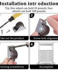 Installation steps for 12 Pieces Fixed Caster Wheels Set With One Inch Diameter Caster Wheels And Metal Top TPE Rubber Low Profile Rollers For Furniture Rolling Cabinets Trundle Beds And Drawers With Screws For Easy Installation.