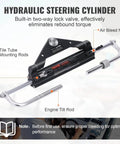 Beefed Up Hydraulic Outboard Steering Kit For Boats 150HP With Built In Two Way Lock Cylinder Includes Pump And Two 20 Ft High Strength Nylon Hoses For Single Station Single Engine Marine System displayed.