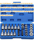 34 Pc Pro Torx Star Socket And Bit Set With Male And Female Security Bits Drive Hand Tool Kit For Heavy Duty Auto Repair And Tough Bolt Loosening Tasks in blue case