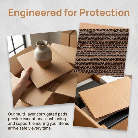 Corrugated Paper Pads 12 Pack Square 11.8x11.8 Inches Shipping Box Liners Cushioning For Glassware And Electronics Packaging