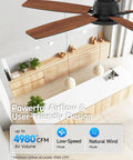 Flush Mount Ceiling Fan With Light 52 Inch Remote Control 3CCT Dimmable LED over modern kitchen