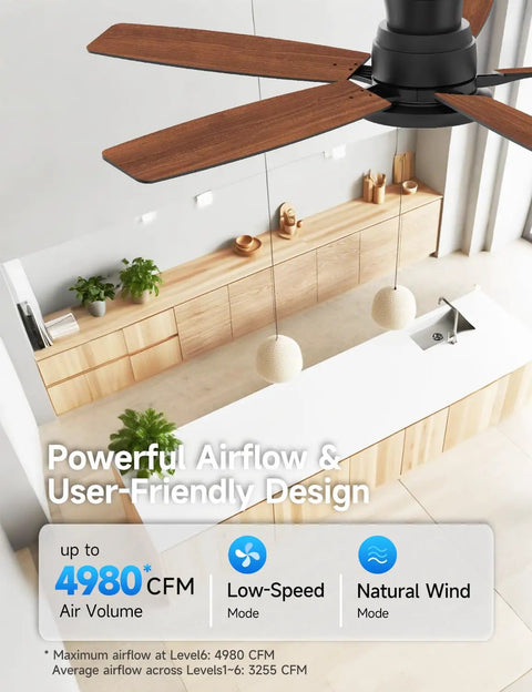 Flush Mount Ceiling Fan With Light 52 Inch Remote Control 3CCT Dimmable LED over modern kitchen