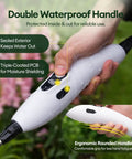 Close-up of ergonomic handle on 2 Gallon Battery Powered Sprayer With Automatic Pump, 2200mAh Battery showing waterproof features.