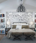 Silver Gray Peel And Stick Wallpaper 20.8 By 393 Inches Nonwoven 3D Floral Print Modern Wall Decor Removable And Renters Friendly Easy Install Durable Wrinkle Resistant For Quick Home Makeover on bedroom wall
