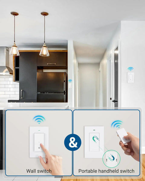Wireless Light Switch Kit With Remote, No In Wall Wiring Needed, Programmable, works with ceiling fans lamps lights, smart home ready