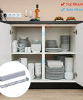 Push To Open Magnetic Door Latch Set For Hidden Doors And Cabinets, Durable gray magnetic catch shown with installed cabinet view