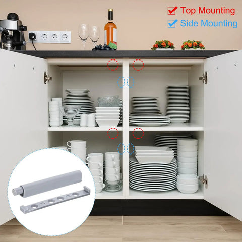 Push To Open Magnetic Door Latch Set For Hidden Doors And Cabinets, Durable gray magnetic catch shown with installed cabinet view