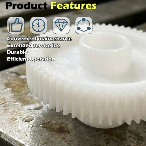 Close-up of white plastic gear from Replacement Gear Set For A Series Upright Glass Washer 6 Pack on metal surface