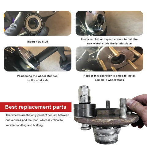 Wheel Stud Installer Tool Pro Grade Replacement in use demonstrating quick safe stud insertion on vehicle hub.