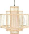 Bamboo Pendant Light 19.5 Inch Boho Chic Asian Inspired Frosted Center Hurricane Shade With Gold Cord And Matte Gold Canopy