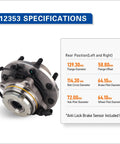 512353 Rear Wheel Hub Bearing Assembly Pair For 2009 2014 Acura TSX And 2008 2012 Honda Accord specifications diagram