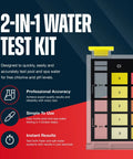 2-in-1 water test kit for pools and spas checking free chlorine and pH levels, designed for easy home use, reveals instant results.