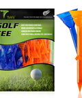 Package of Ultra Durable Three And One Quarter Inch Plastic Golf Tees Forty Pack With Big Cup Design in orange and blue.