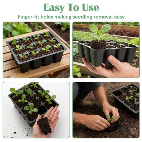 40 Pack Reusable 12 Cell Seed Starter Trays With Large Drainage Holes For Quick Germination, Easy Transplant, Fits Standard 1020 Flats And TD377 Trays, Black