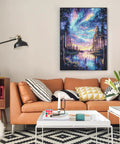 Living room with Starry Sky 5D Diamond Art Kit For Adults, Dope Aurora Lake Diamond Painting Set For Beginners, Full Drill Gem Art