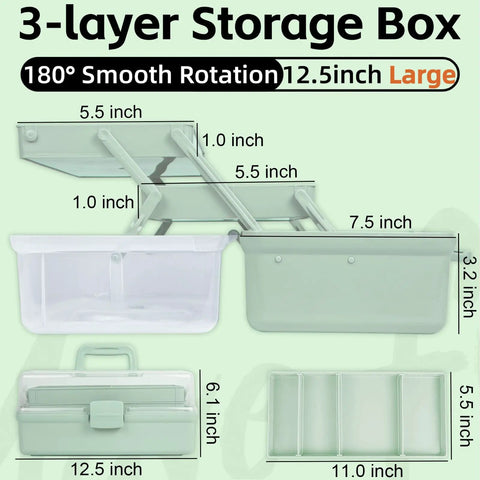 No Sweat Portable Craft Organizer Box With Adjustable Dividers For Tools Medicine Sewing Supplies Foldable Plastic Storage Container In Chill Haze Green Finish