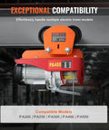 Electric hoist attached to a 1 Ton Push Beam Trolley for Electric Hoist Dual Wheels Adjustable Beam Width 2.68 To 4.33 In for I and H Beams