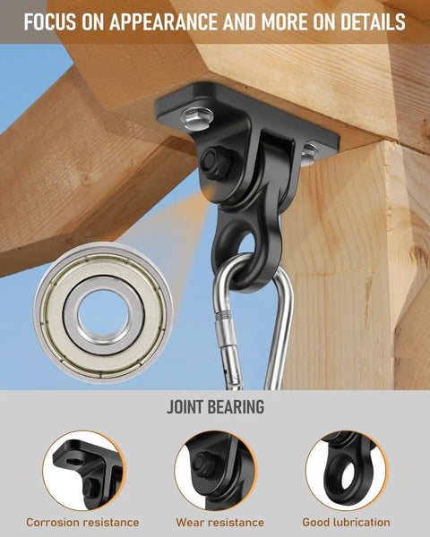 Porch Swing Hangers Kit With Screws And Bolts For Wooden Sets Indoor Outdoor Hanging Hooks 4 Pack Black Built Tough Aluminum Alloy Construction Rust Resistant Up To 5000 Lbs Load Easy Mount For Patio Porch