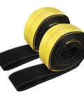 Heavy Duty Lift Sling Straps 10 Ft By 2 In Web Slings With 15,000 Lb Basket Capacity 2 Pack Tree Saver Recovery Winch Strap Yellow Made From Industry Grade Polyester With UV Resistant Material And Low Stretch, rolled up view