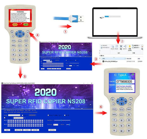 All In One RFID And NFC Card Copier And USB Reader, Supports 125KHz And 13.56MHz, 10 Frequency Access Writer Duplicator setup display