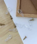 Heavy Duty Cabinet Door Glass Retainer Clips With Screws Top Shelf Replacement Hardware For Window Mounting, clear clips and screws.