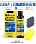 Hassle Free Auto Scratch Remover And Polish Kit with 100g bottle, applicators, and polishing cloths for car paint restoration.