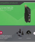 QOB120CP Circuit Breaker Black Bolt On VisiTrip Indicator for NQ and NQOD panels, 20 Amp, single pole, shown on green background