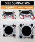 Size comparison of two Heavy Duty Five Wheel Furniture Mover Dollies with 360 Degree Rotating Cardan Wheels, showing large and extra-large sizes.