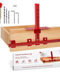 Dead On Accuracy Cabinet Drill Jig For Perfect Handle Alignment And Drawer Pull Placement With Solid Aluminum Body on wooden drawer.