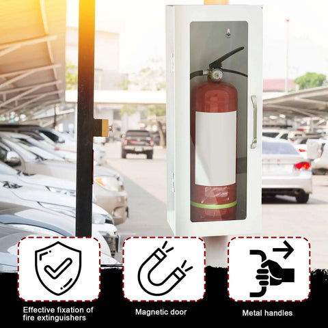 Rock Solid Two Pack White Steel Fire Extinguisher Cabinet Built Tough For Wall Or Surface Mount Features Clear Acrylic Window To Secure Your Ten Pound Emergency Gear And Keep The Household Totally Locked And Loaded
