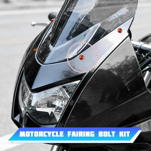195 Piece Stainless Steel Motorcycle Fairing Bolt Kit With Bolts Screws Nuts Washers Clamps And Self Tapping Screws Universal Windshield Fasteners For Dirt Bikes Scooters Motocross In Orange shown on a motorcycle windshield