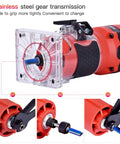 800W Palm Router Tool showcasing durable aluminum and plastic build with 12pc 1/4 inch bit set for woodworking edge routing