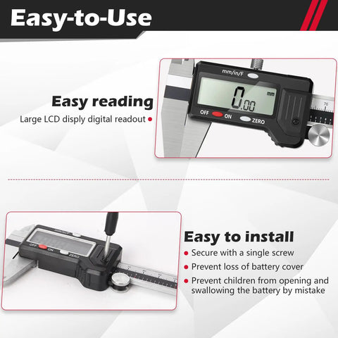 Pro Grade Precision Digital Caliper 0 To 6 Inch Measuring Tool With easy-to-read LCD display and secure battery installation
