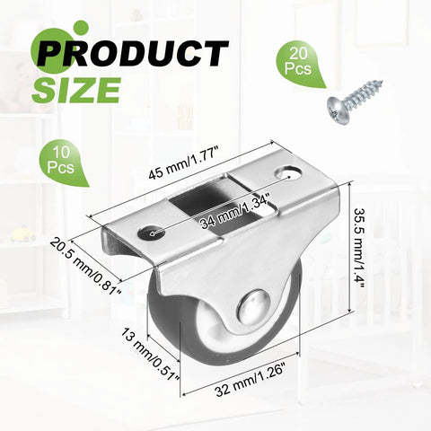 Smooth As Butter Mini Plate Casters 10 Pack Brown Nylon Wheels With Rock Solid Steel Base dimensions and specifications