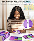 Woman using 30 Piece Stackable Tray Set For Diamond Art Kits With Interlocking Trays And Tools For Adults Purple Color