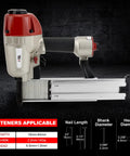 Powerhouse Heavy Duty 14 Gauge Concrete Nailer T Nail Gun showing dimensions and specifications.